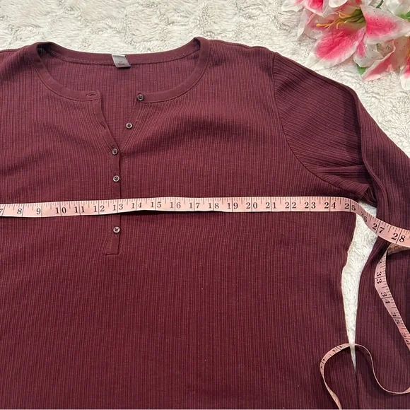 Old Navy - Maroon Ribbed Long Sleeve Long Sleeve 3/4 Sleeve Henley XXL - Picture 4 of 9